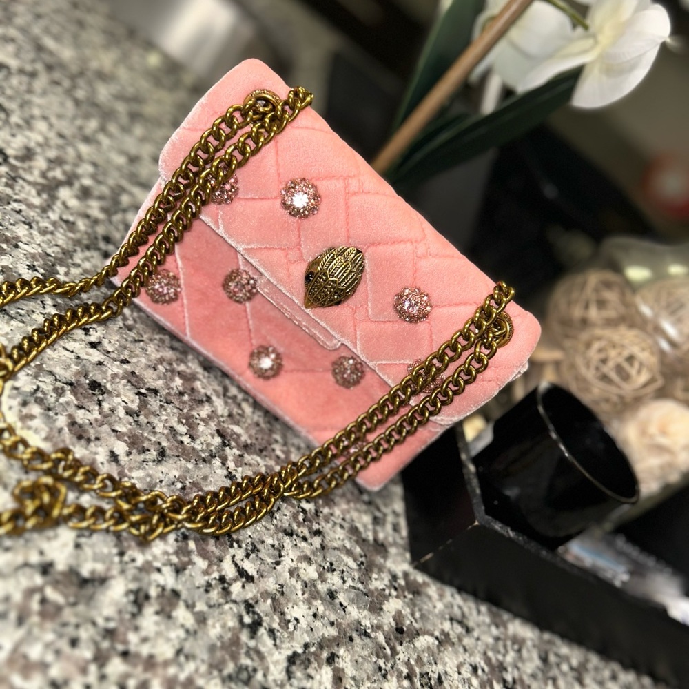 Kurt Geiger Pink Embellished Clutch with Gold Chain